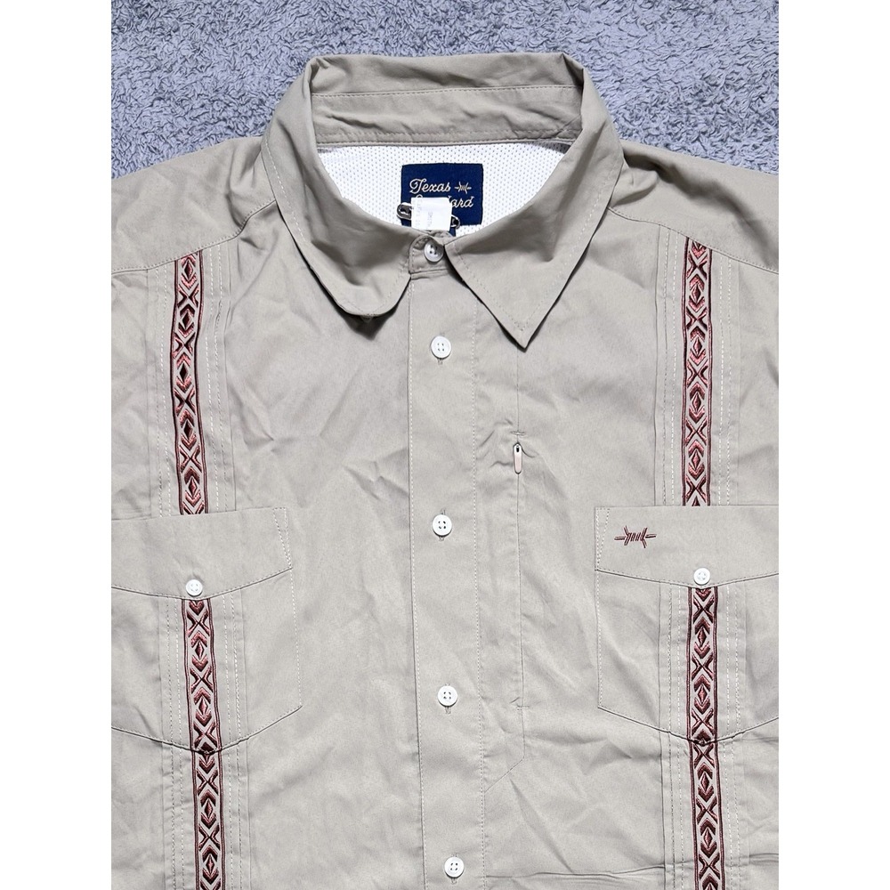 Texas Standard Shirt XL Tan Guayabera Embroidered Button Up Stretch Performance